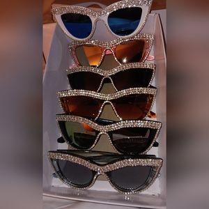 Women Round Fashion Rhinestone Cat Eye Sunglasses